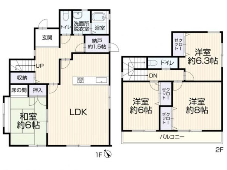 間取り 南西向きにつき陽当たり良好です！全室6帖以上のゆとり！