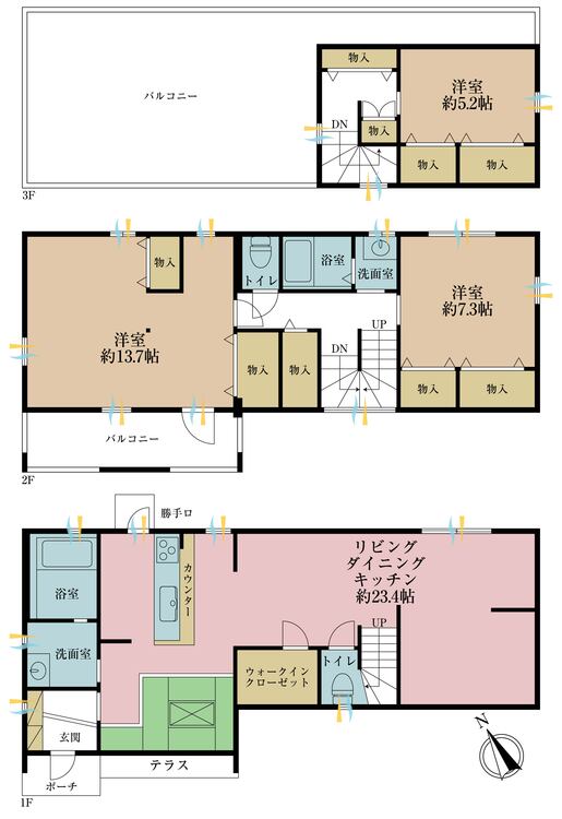 間取り ３ＬＤＫ、土地面積１１１．９６平米、建物面積１４２．６７平米