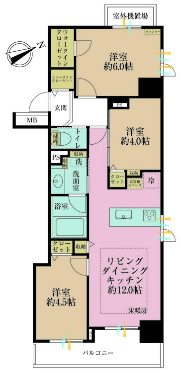 その他 3LDK、専有面積57.49m2、バルコニー面積6.47m2
