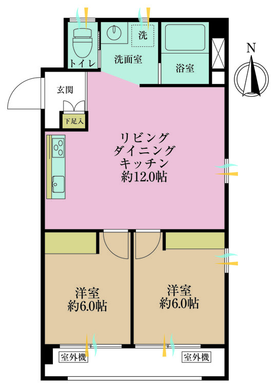 その他 2LDK、専有面積44.64?、バルコニー面積6.09? 