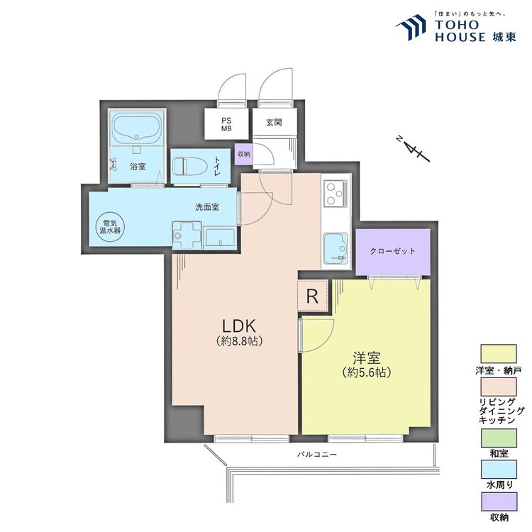 間取り １ＬＤＫ、専有面積３９．４０平米、バルコニー面積５．３０平米