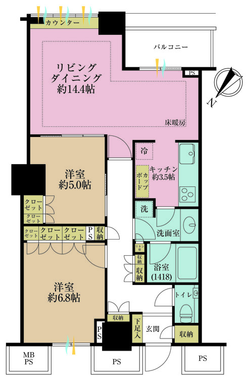 その他 2LDK、専有面積70.78?、バルコニー面積4.5? 
