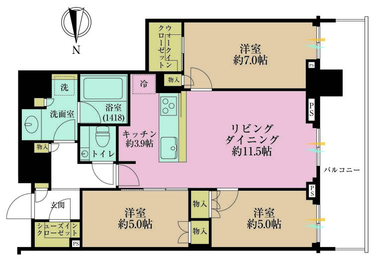 その他 3LDK、専有面積74.47m2、バルコニー面積14.21m2