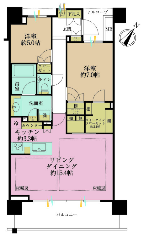 その他 2LDK、専有面積73.95m2、バルコニー面積11.88m2