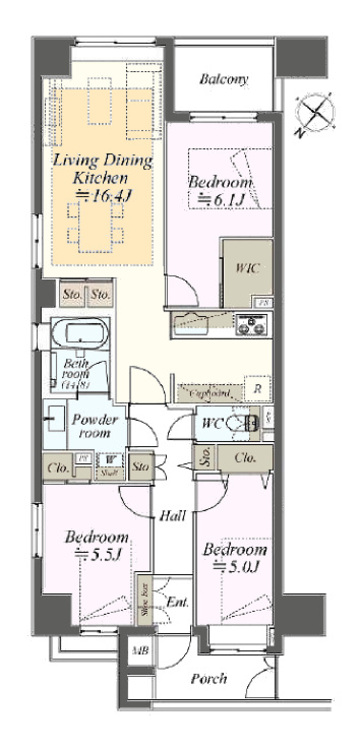 その他 3LDK、専有面積76.52m2、バルコニー面積4.68m2
