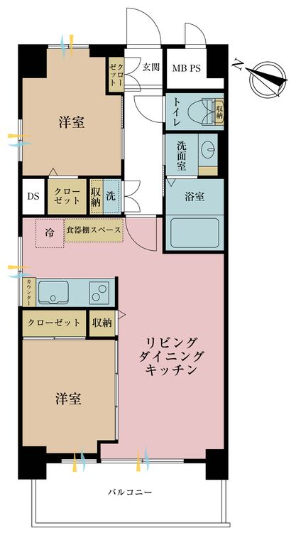その他 2LDK、専有面積45.12?、バルコニー面積5.59?