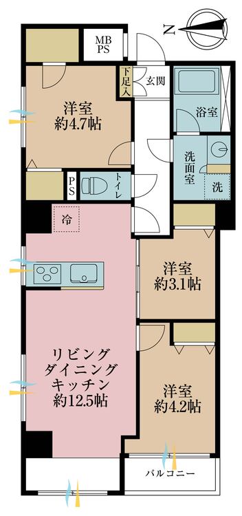 その他 3LDK、専有面積56.3m2、バルコニー面積3.2m2