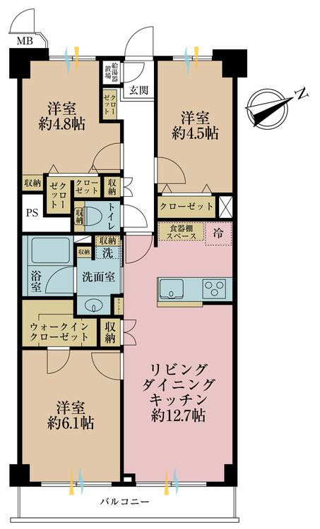 その他 3LDK、専有面積66.5m2、バルコニー面積7.54m2