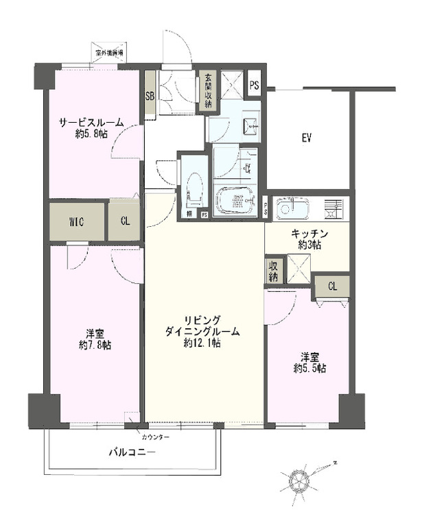 その他 2LDK+S（納戸）、専有面積74.08m2、バルコニー面積6m2