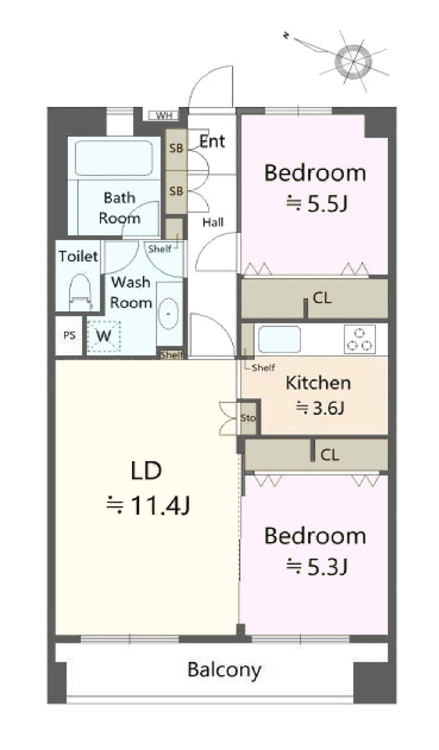 その他 2LDK、専有面積62.58m2、バルコニー面積11.97m2