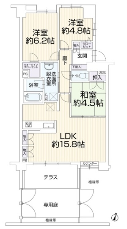 間取り 下階への生活音を気にしなくて大丈夫！専用庭付き