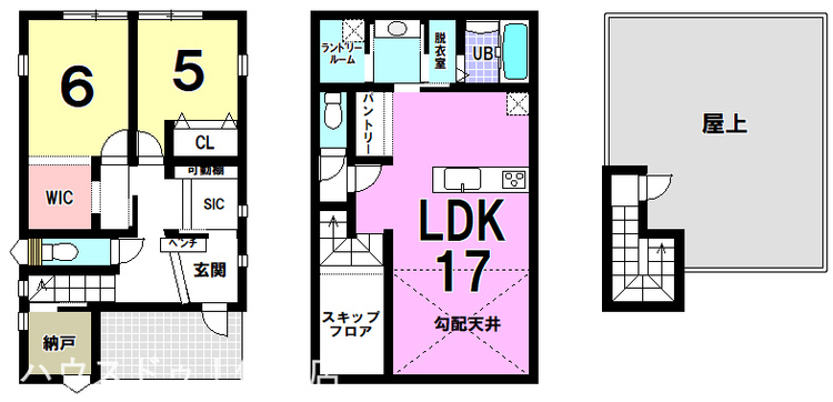 間取り 洗面室、脱衣所、ランドリールームは独立です。ランドリールームは独立していることで、動線上で洗濯物が邪魔になることはなく、サーキュレーターやヒーターを稼働することで部屋干しでも短時間で乾きます。