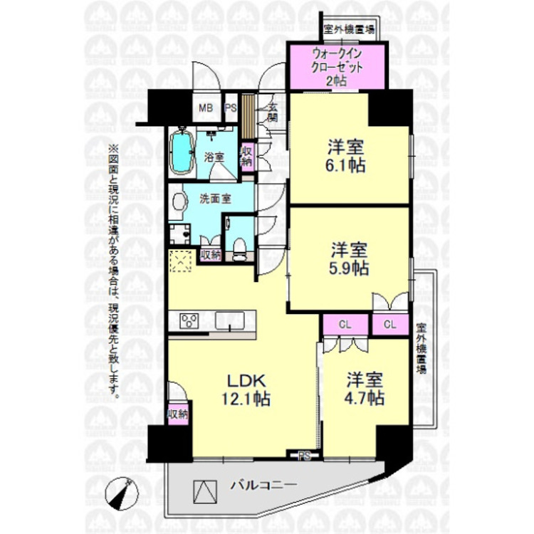 間取り 眺望良好！WIC付きの3LDK！