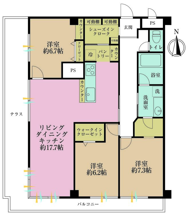 その他 3LDK、専有面積85.4m2、バルコニー面積6.48m2