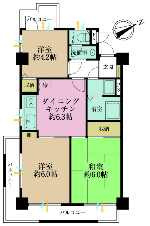 その他 3DK、専有面積49.28m2、バルコニー面積11.43m2