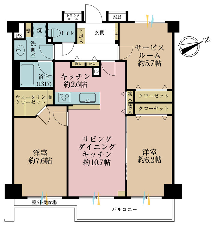 その他 2LDK+S（納戸）、専有面積75.02m2、バルコニー面積6m2