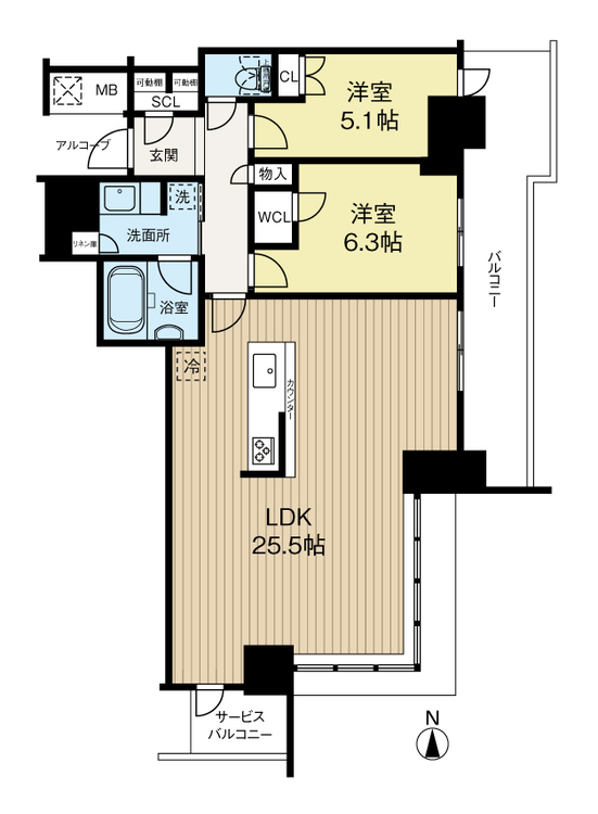 間取り 18階南西角部屋３ＬＤＫ