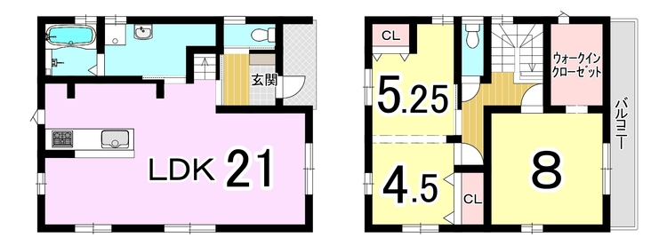 間取り 【間取り】3LDK+WICゆったり3LDK。寝室、お子様のお部屋など分けた使いかたが可能です。ご家族の対話を重視したリビングイン階段！『ただいま！』『おかえり！』の声がいつも聞こえて安心です！ 