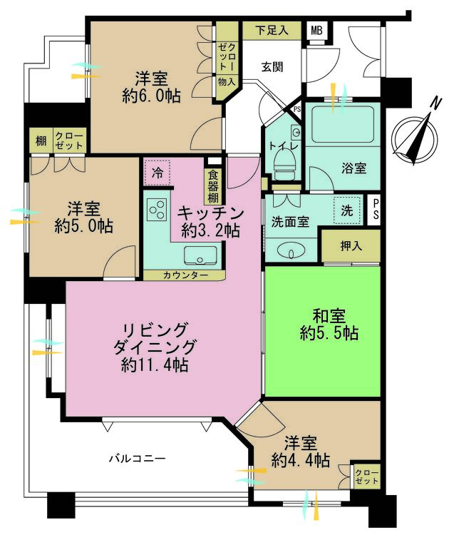 その他 4LDK、専有面積76.25m2、バルコニー面積10.17m2