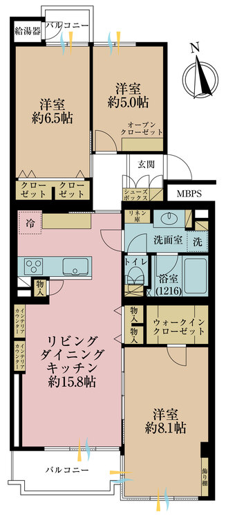 間取り 3LDK、専有面積78.52m2、バルコニー面積6.34m2