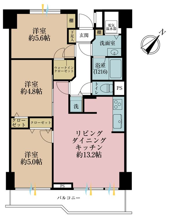 間取り ３ＬＤＫ、専有面積６５?、バルコニー面積７．８１?