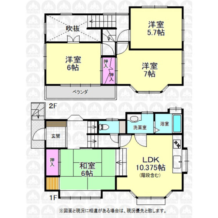 間取り 南側バルコニーを備えた和室付き4LDK間取り。