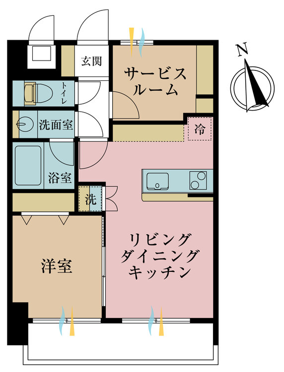 間取り 1LDK+S（納戸）、専有面積40.7m2、バルコニー面積3.82m2
