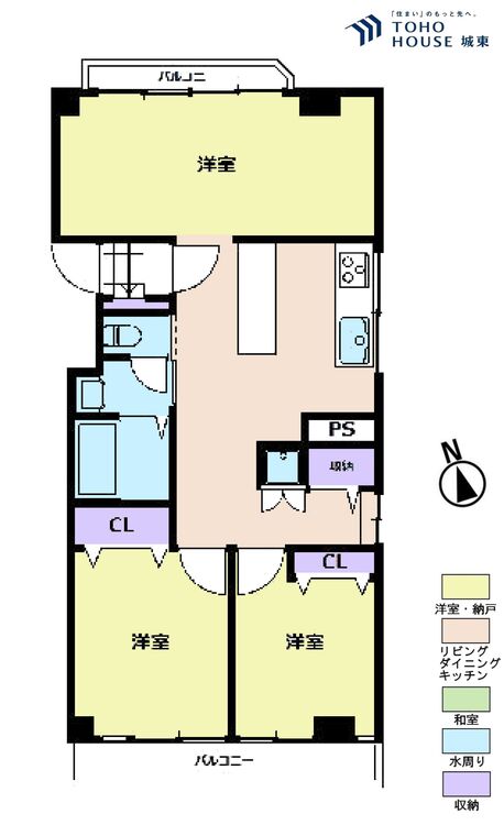 間取り ３ＬＤＫ、専有面積６２．４６平米、バルコニー面積確認中