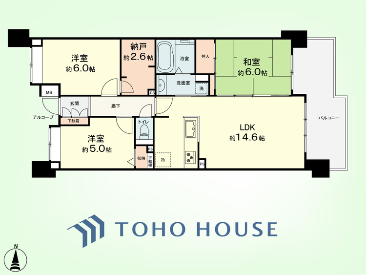 間取り 3LDK+納戸　専有面積72.62平米、バルコニー面積12.2平米