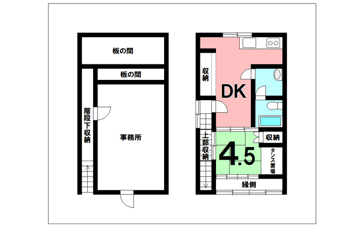間取り 1DK+店舗【建物面積74.28m2(22.46坪)】1階店舗、2階住居