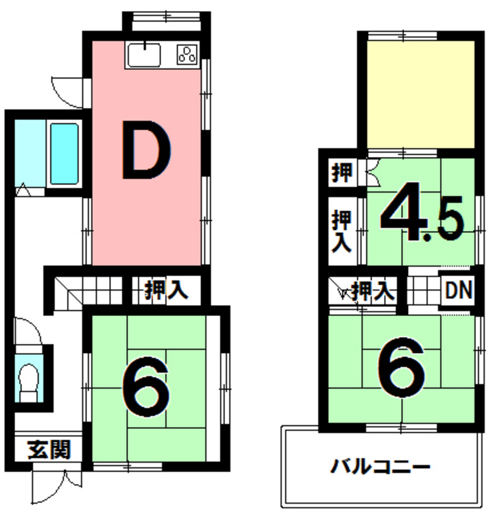 間取り 3DK、南向きバルコニー【建物面積59.35m2(17.95坪)】