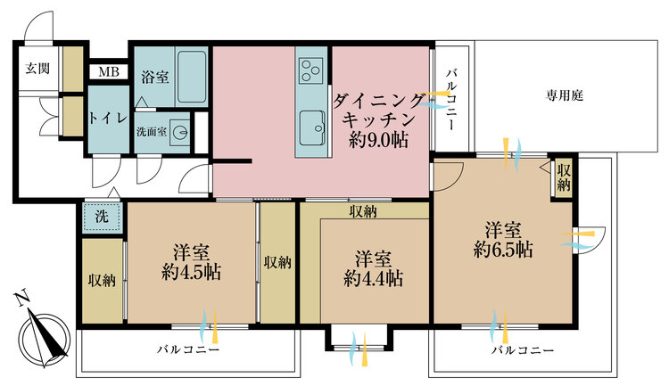 その他 3DK、専有面積59.25m2、バルコニー面積12.82m2