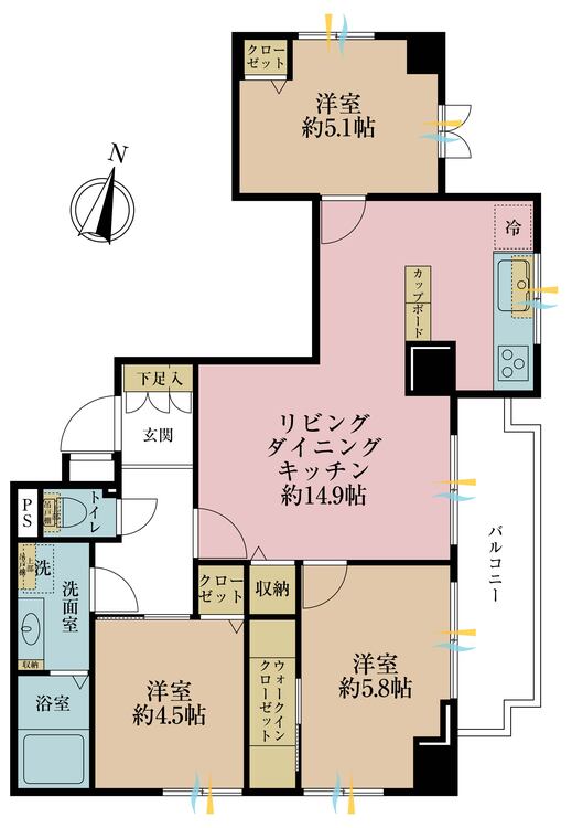 その他 3LDK、専有面積69.64m2、バルコニー面積7.42m2