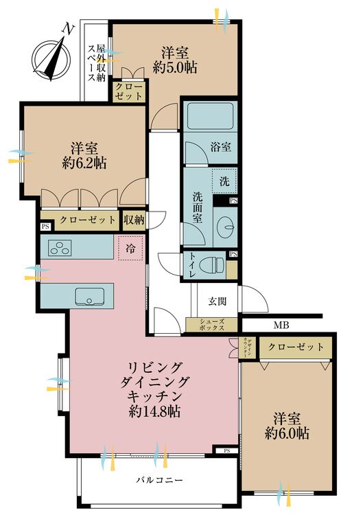 その他 3LDK、専有面積75.25m2、バルコニー面積6.45m2