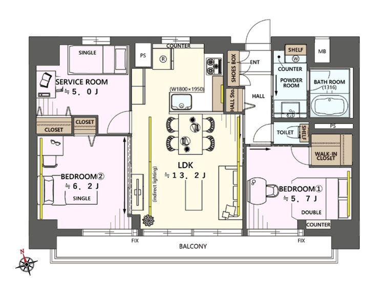 その他 2SLDK、専有面積69.34m2、バルコニー面積8.37m2