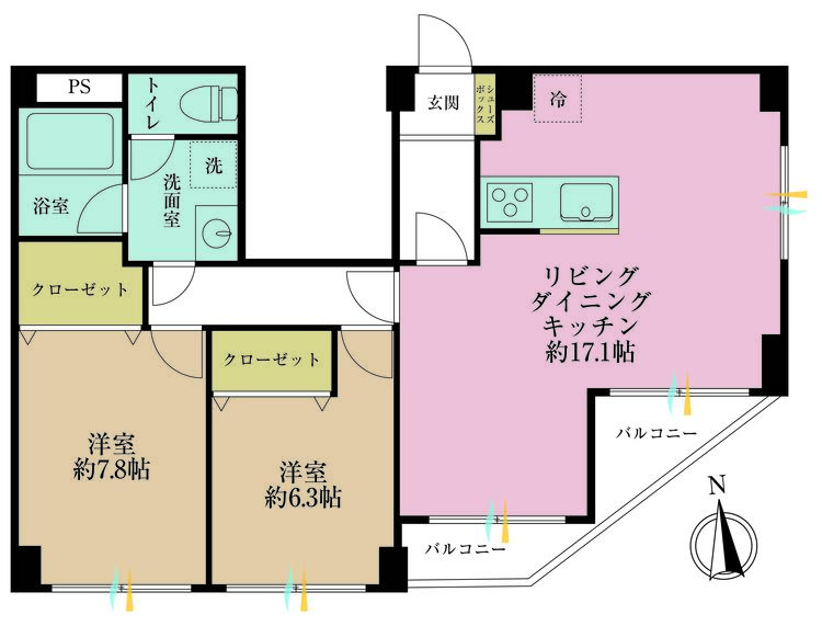 その他 2LDK、専有面積60.69m2、バルコニー面積14.71m2