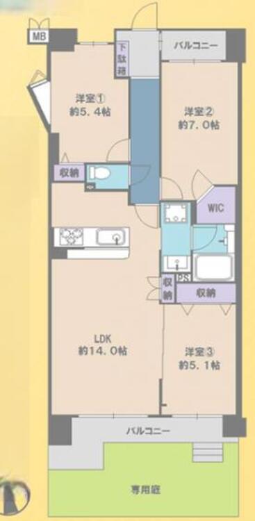 間取り 南向きバルコニー完備！陽当たり良好！