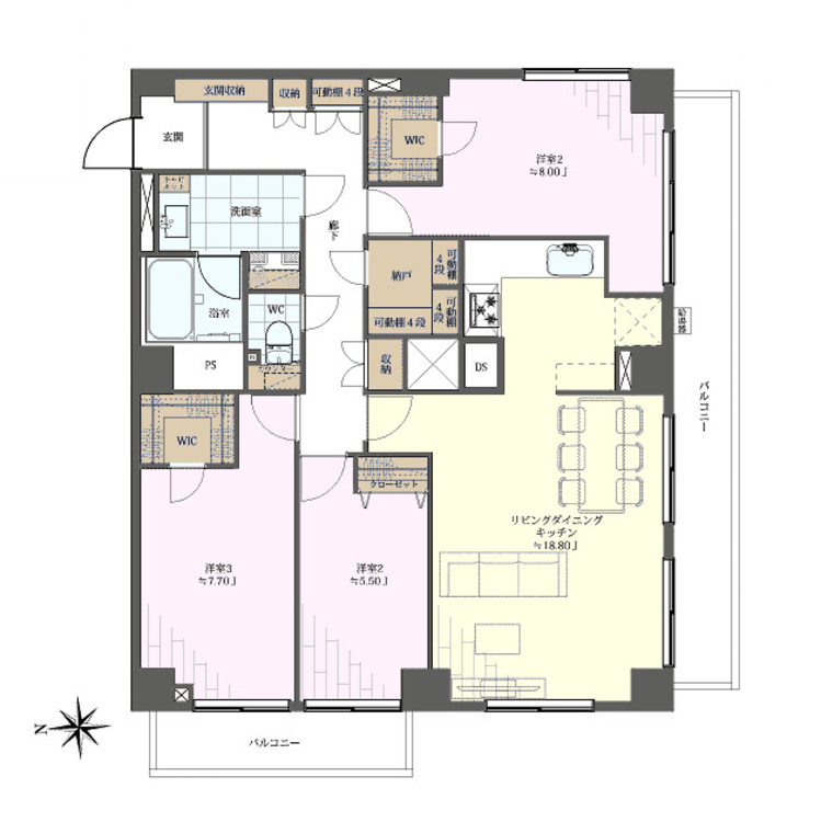 その他 3LDK、専有面積100.77m2、バルコニー面積15.93m2