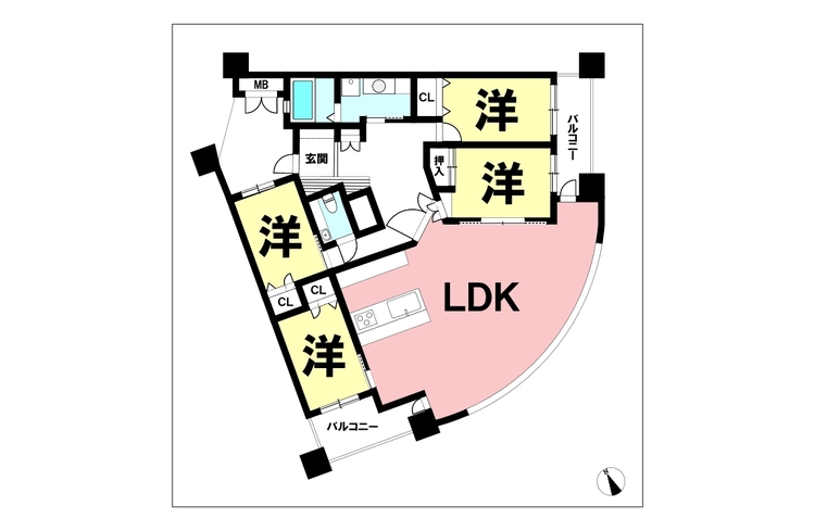 間取り 4LDK、東南角部屋【専有面積103.40m2】