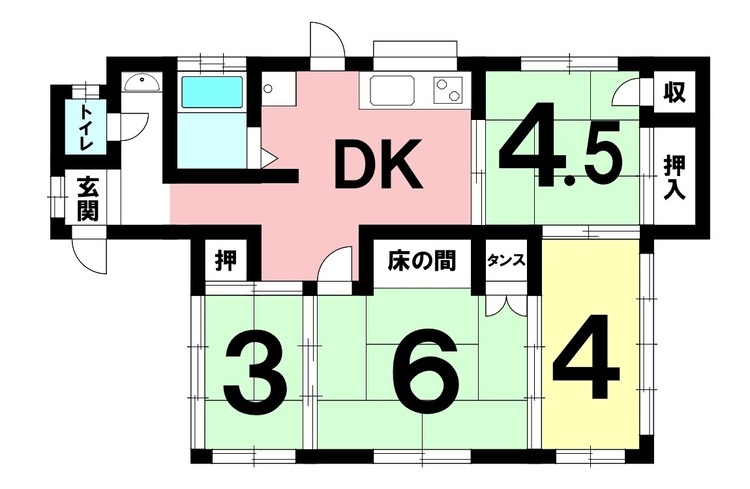 間取り 4DK、平屋建て【建物面積57.33m2(17.34坪)】