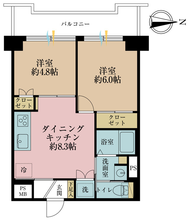 その他 2LDK、専有面積44m2、バルコニー面積8.07m2