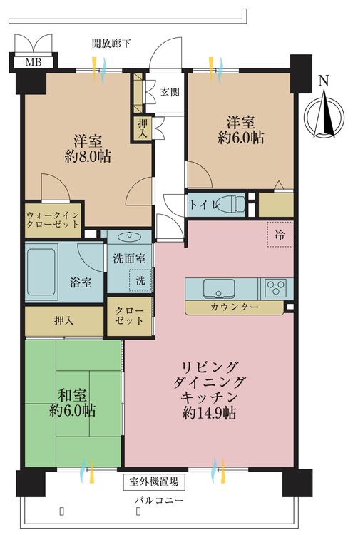 その他 3LDK、専有面積85.1m2、バルコニー面積14.08m2