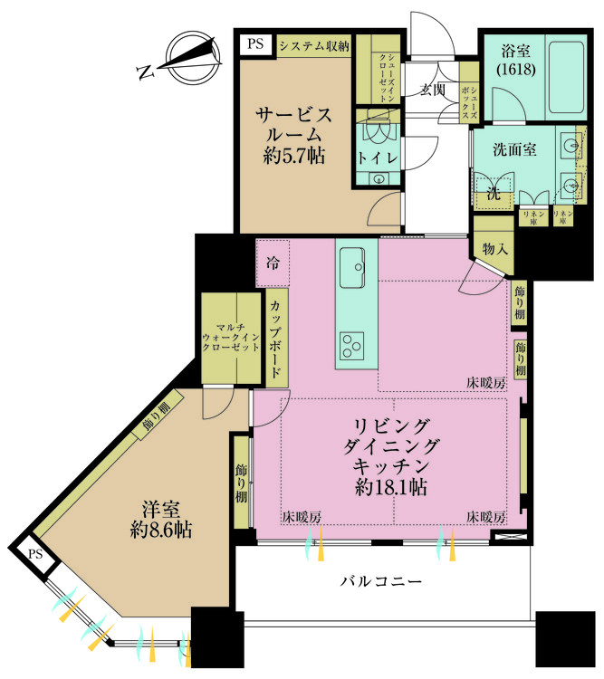その他 1LDK+S（納戸）、専有面積75.95m2、バルコニー面積7.95m2