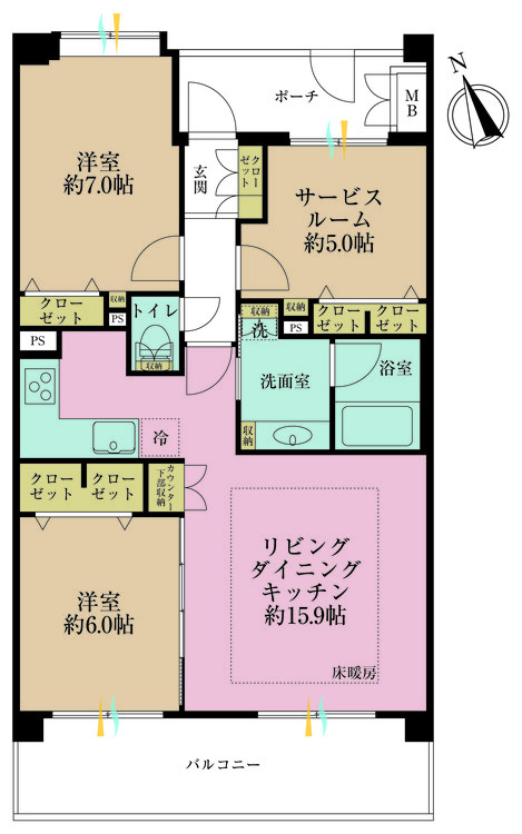 その他 2LDK+S（納戸）、専有面積72.45m2、バルコニー面積12.6m2