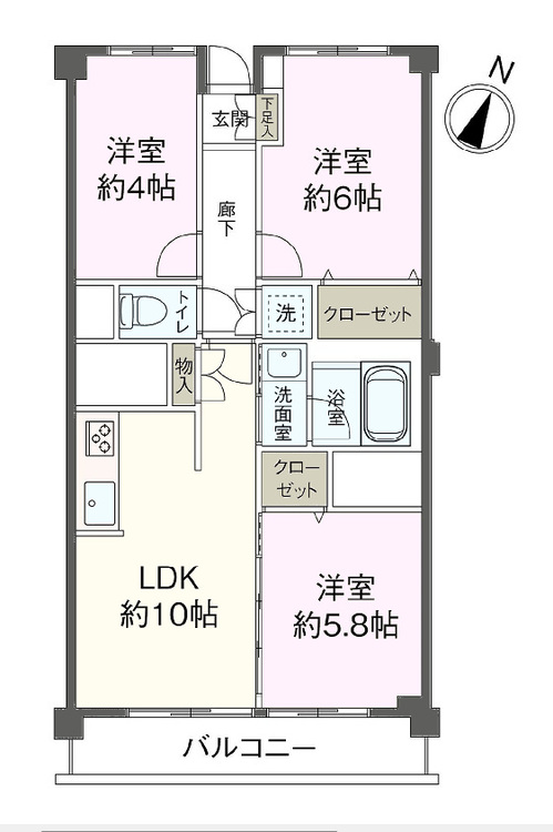 その他 3LDK、専有面積63.46m2、バルコニー面積7.52m2