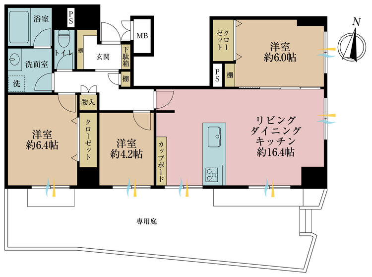 間取り ３ＬＤＫ、専有面積７９．１１平米、バルコニー面積５５平米