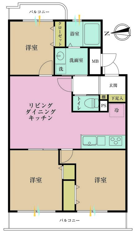 その他 3LDK、専有面積65.18m2、バルコニー面積9.02m2
