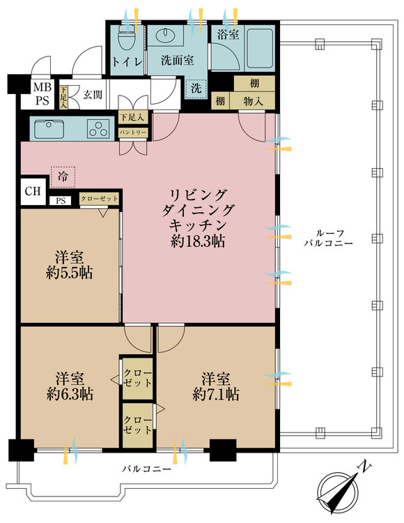 その他 3LDK、専有面積80.58m2、バルコニー面積6.88m2