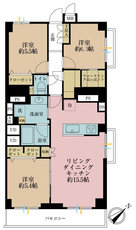 間取り ３ＬＤＫ、専有面積７８．３５平米、バルコニー面積８．７７平米