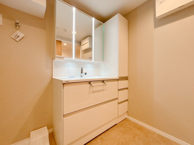 洗面 何かと物が増える場所だからこそ、スッキリと見映えの良い空間に。